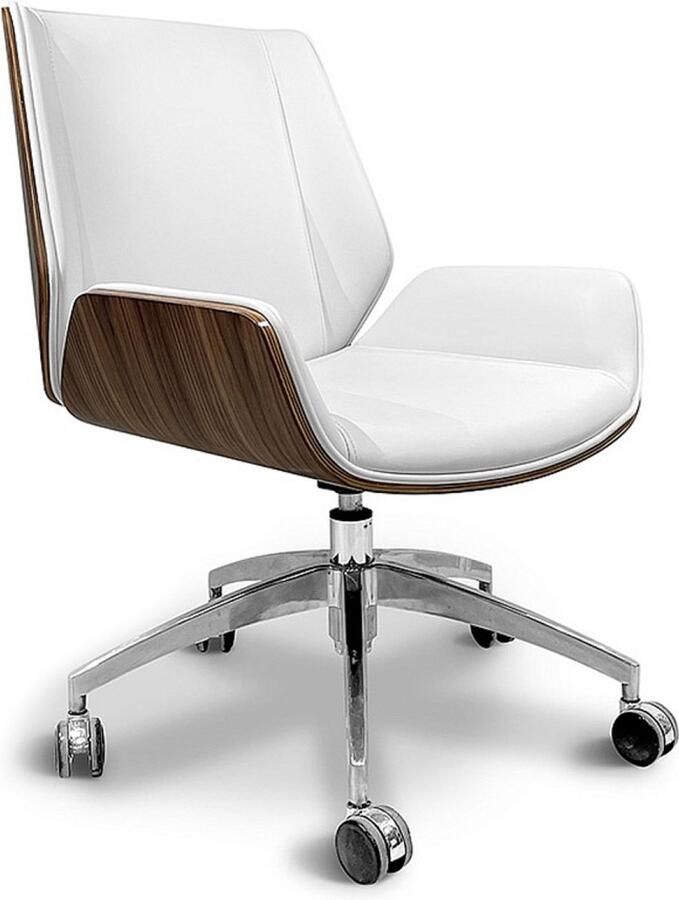 Ohno Furniture OHNO Amsterdam Bureaustoel Wit Bruin Verstelbaar Draaibaar