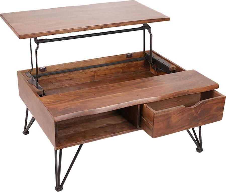 Ohno Furniture OHNO Bayley Salontafel Hout 1 lade 1 vak Zwart Metalen Poten