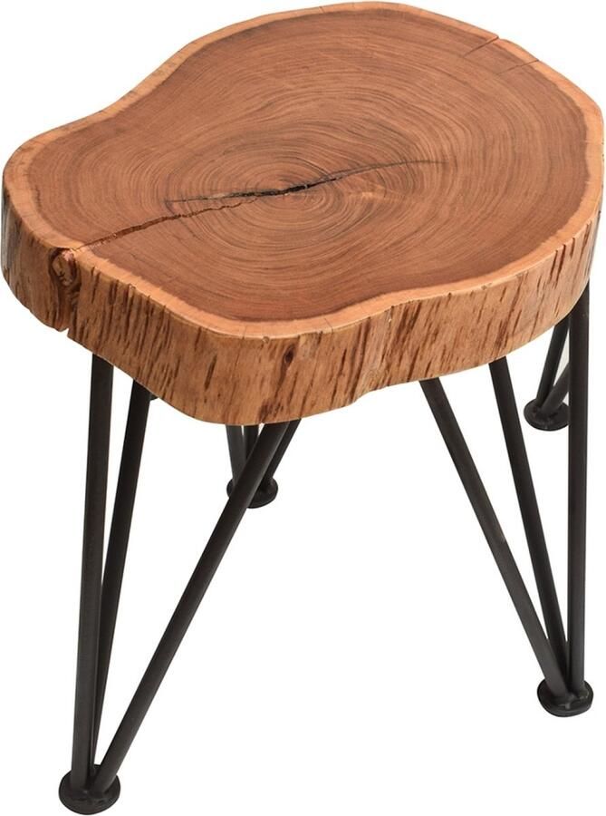 Ohno Furniture OHNO Bianca Bijzettafel Salontafel Hout Boomstamblad Zwart Metalen Poten