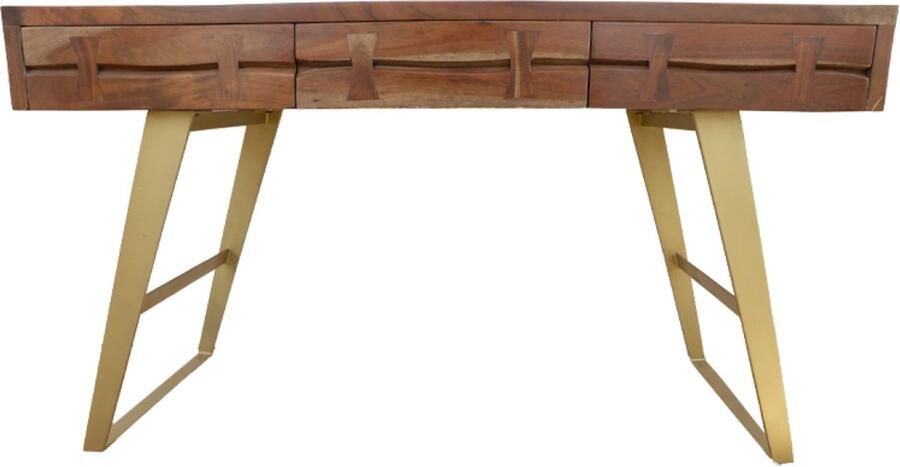 Ohno Furniture OHNO Cesaro Bureau Hout 3 Lades Goud Metalen poten