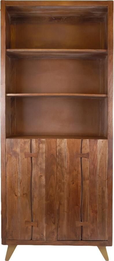 Ohno Furniture OHNO Corbin Boekenkast Goud Hout 2 Deuren 3 Schappen Goud metalen poten