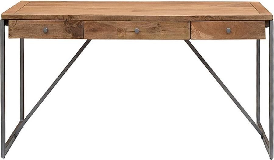 Ohno Furniture OHNO Jax Bureau Hout 3 Lades Zwart Metalen poten