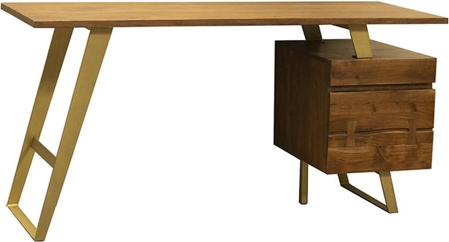 Ohno Furniture OHNO Nia Bureau Goud Hout Metaal Met Ladeblok