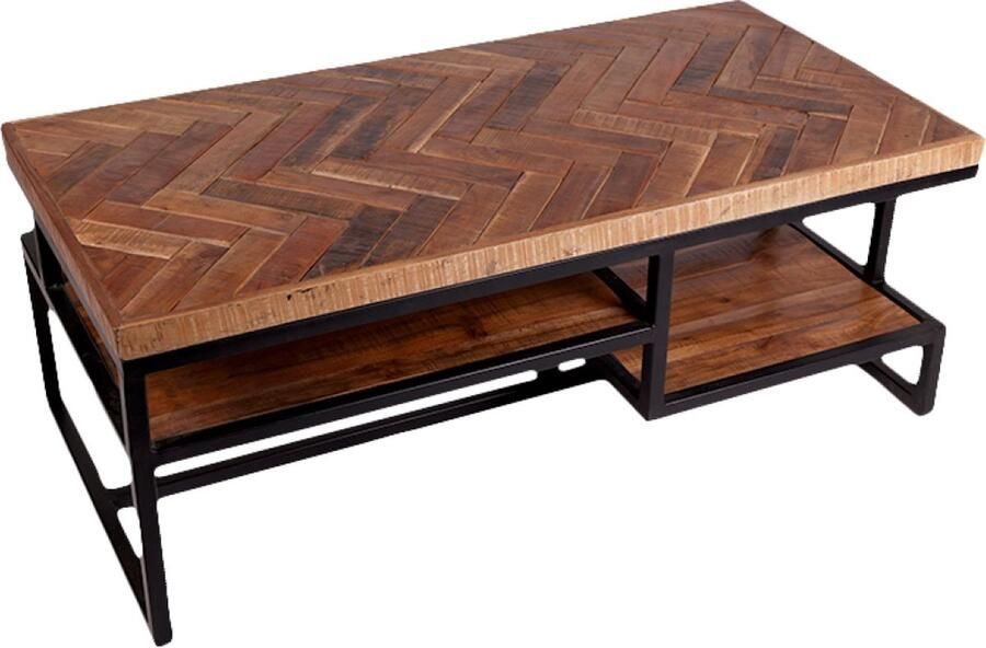 Ohno Furniture OHNO Rea Koffietafel Salontafel Hout Visgraatlook Zwart Metalen frame Verschillende Niveau's