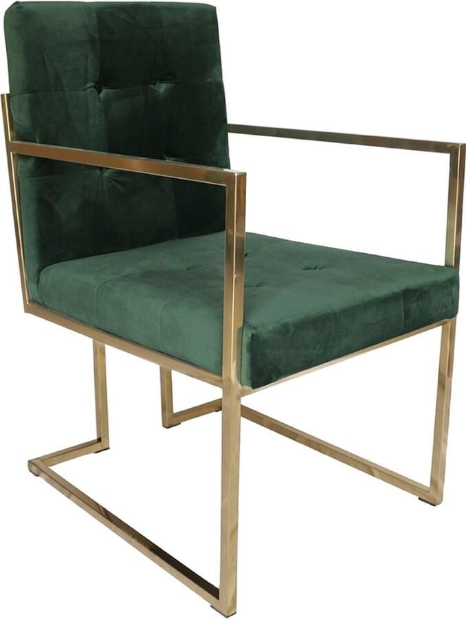 Ohno Furniture OHNO Siena Eetkamerstoel Groen Goud Zachte Zitting