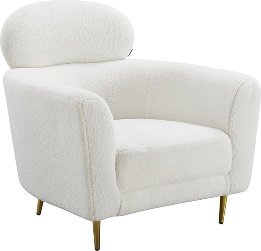 Ohno Orleans Teddy Fauteuil Wit Super Zachte Stof Goudkleurige Poten