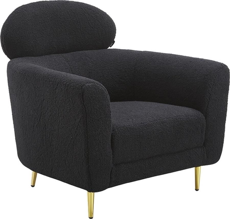 Ohno Orleans Teddy Fauteuil Zwart Super Zachte Stof Goudkleurige Poten