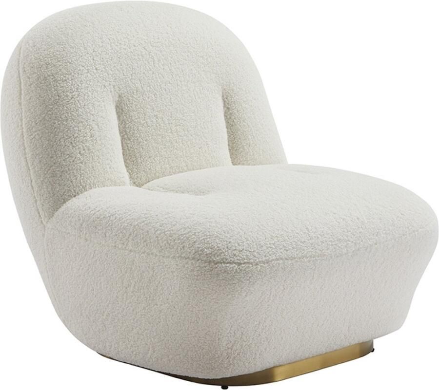 Ohno Portland Teddy Fauteuil Wit Super Zachte Stoffen Zitting Goudkleurige Poot Detail
