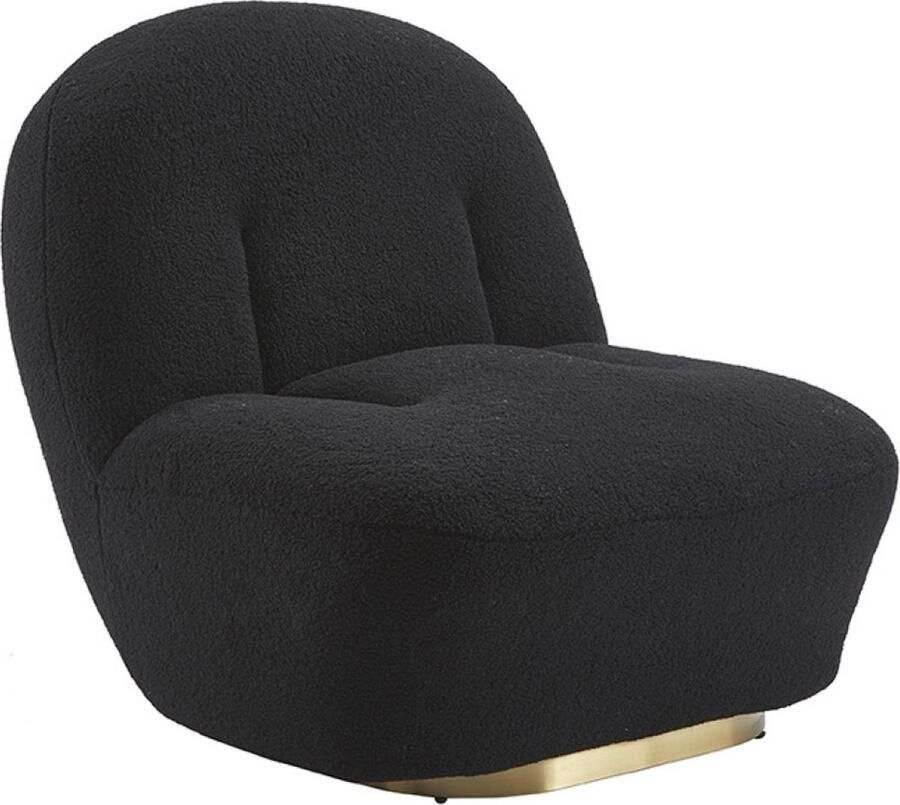 Ohno Portland Teddy Fauteuil Zwart Super Zachte Stoffen Zitting Goudkleurige Poot Detail