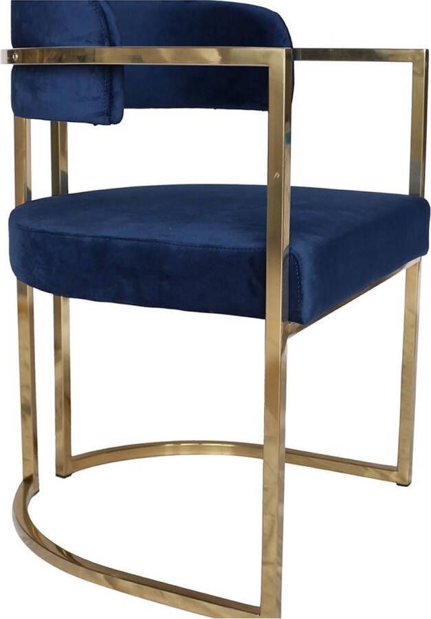 Ohno Furniture Orlando Eetkamerstoel Stoel Fluweel Blauw Goud