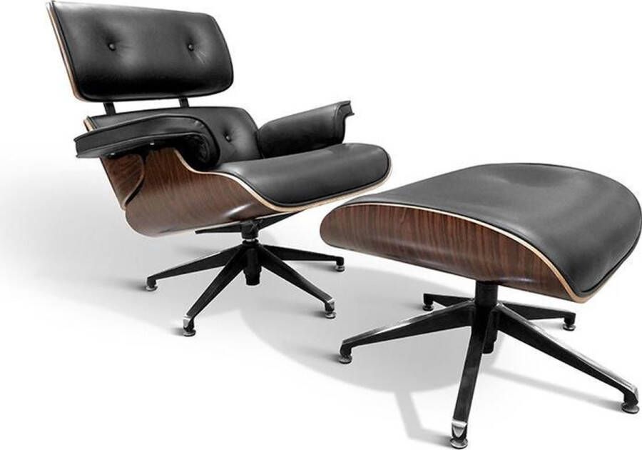 Ohno Furniture San Fransisco Lounge Stoel met Voetenbank Armleunstoel Imitatieleer Hout Zwart Rose - Foto 2