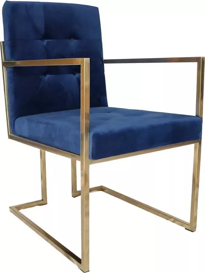 Ohno Furniture Siena Eetkamerstoel Stoel Fluweel Blauw Goud