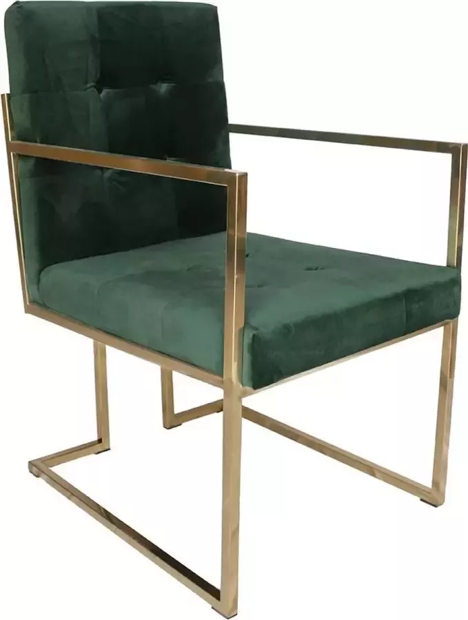 Ohno Furniture Siena Eetkamerstoel Stoel Fluweel Groen Goud