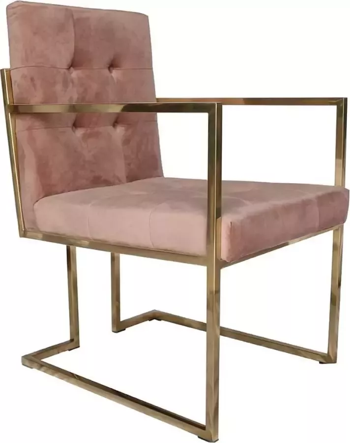 Ohno Furniture Siena Eetkamerstoel Stoel Fluweel Roze Goud