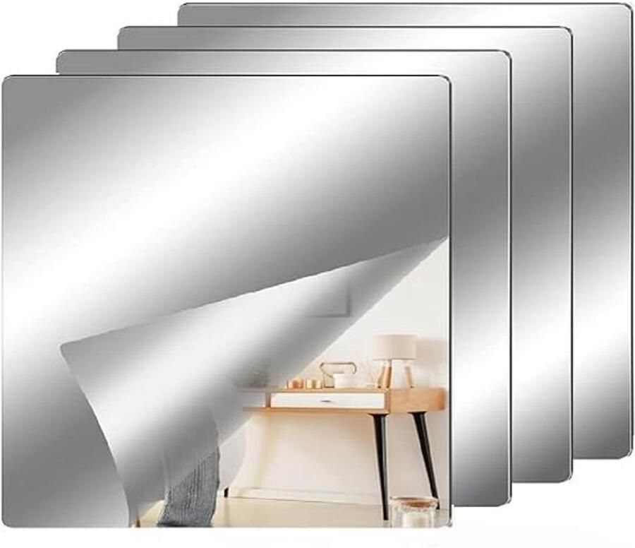 OIMG Plakspiegel Hollywood-stijl kaptafelspiegel deurspiegel flexibele spiegel badkamerwandspiegel 4-pack zelfklevend plakspiegel flexibele spiegel voor badkamer woonkamer slaapkamer muren en kasten
