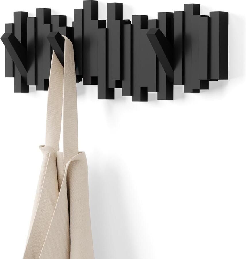 Wandkapstok Kapstok Wandkapstok Muur Kapstok Hangend Kapstokhaken voor aan de muur Sticks wandkapstok met 5 haken Zwart