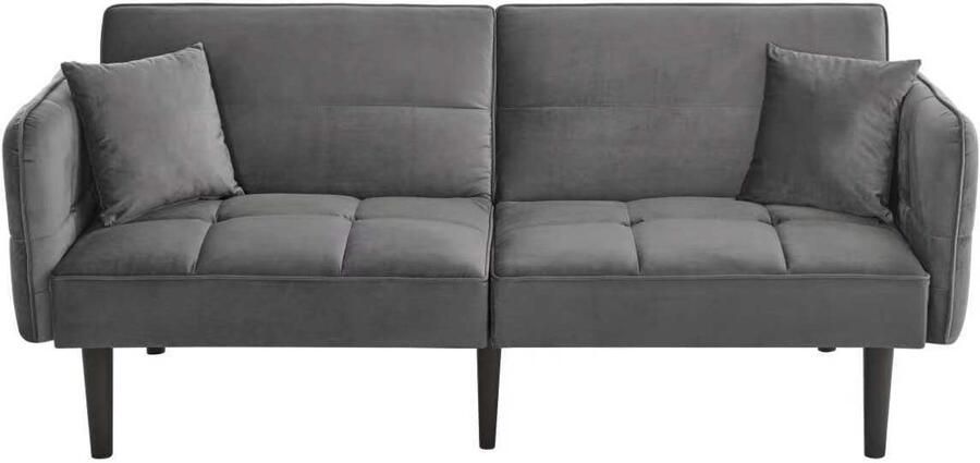 Ojiuboo -2-in-1 Verstelbare Slaapbank Tweezits Fluwelen Bekleding Opklapbare Armleuningen Drie Verstelbare Rugleuningen Zes Massief Houten Poten Met Kussens Grijs 176x78x76cm