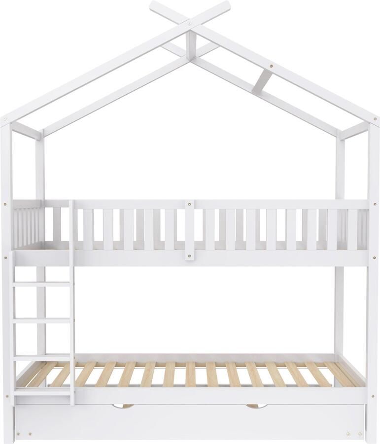 Mobrio Stapelbed 90x200 cm met onderschuifbed massief grenenhout Wit