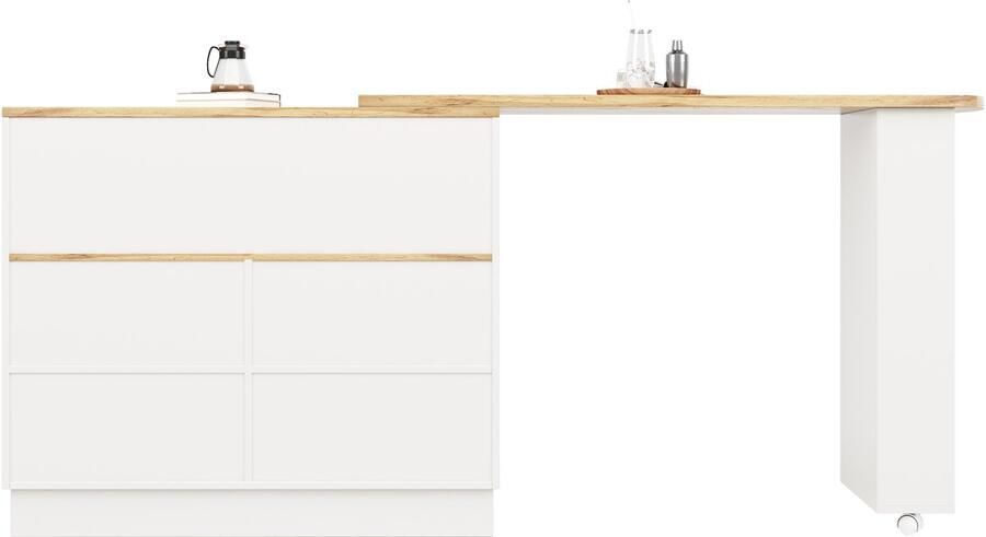 Ojiuboo 360° draaibare bartafel (afmeting hoofdgedeelte: 90 x 45 x 100 cm) Wit multifunctioneel draaibaar dressoir Met opbergvak Glazen schuifdeur Geschikt voor keuken eetkamer