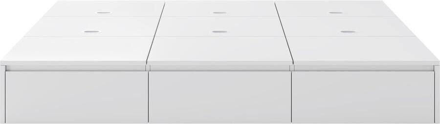 Ojiuboo -Bed met opbergruimte Tweepersoonsbed Bed van massief houten pallets Functioneel bed met 6 opbergvakken + 3 lades Exclusief matras Wit 140x200 cm