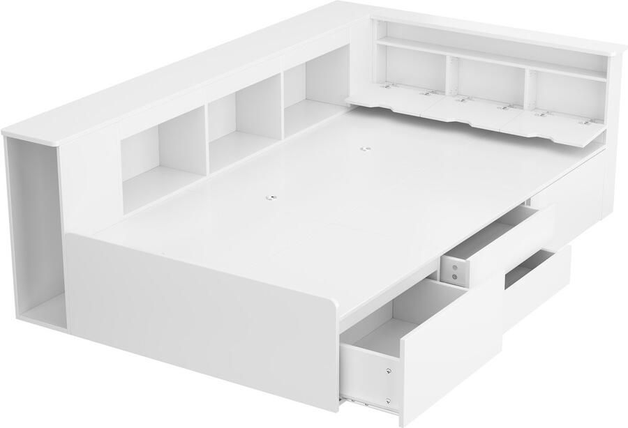 Mobrio Eenpersoonsbed 90x200cm in massief hout met multifunctionele opbergruimte Wit