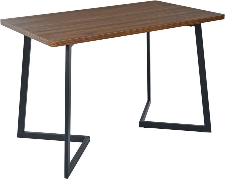 Ojiuboo Eettafel 117x68cm (1 stuk) metalen frame rechthoekige eettafel metalen poten met houtnerf geschikt voor eetkamer woonkamer zwart walnootkleur