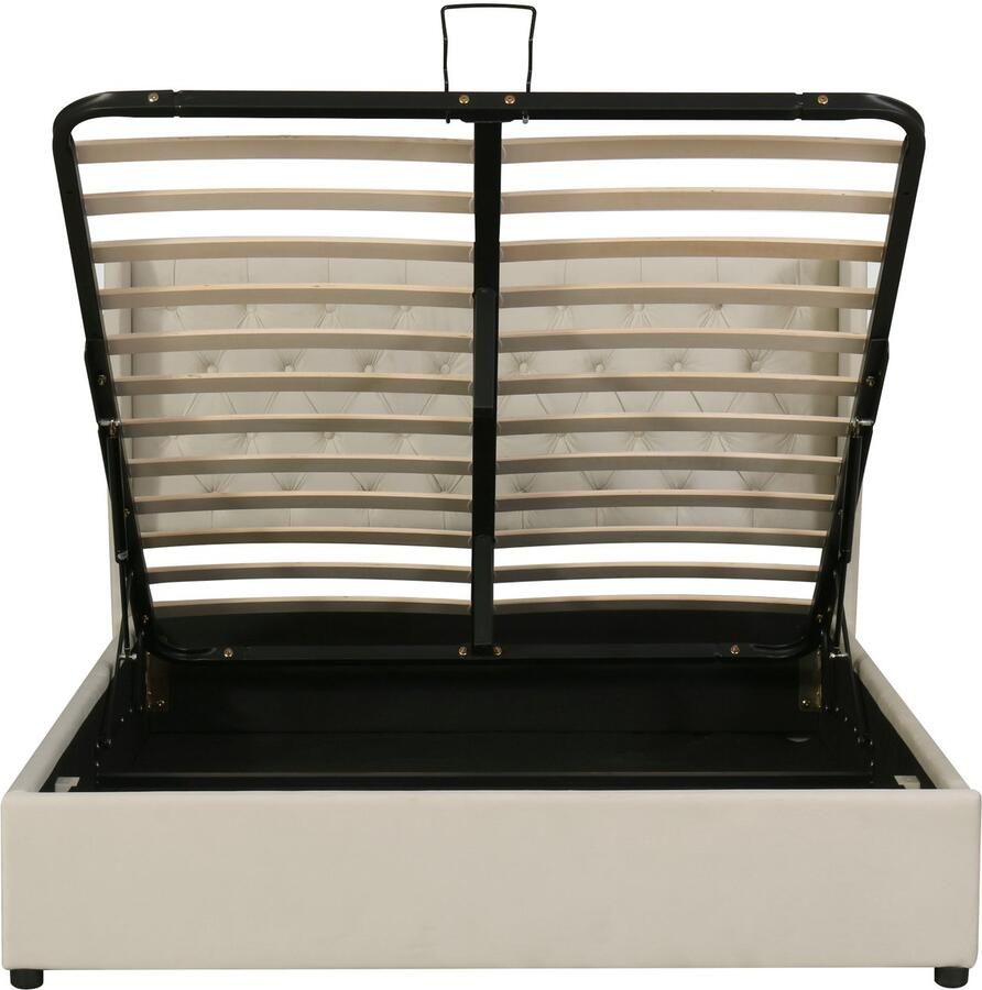 Ojiuboo -Fluwelen tweepersoonsbed 140x190cm – Hydraulisch opbergbedframe – Met bedbodem – Beige – Zonder matras – Europese moderne minimalistische stijl