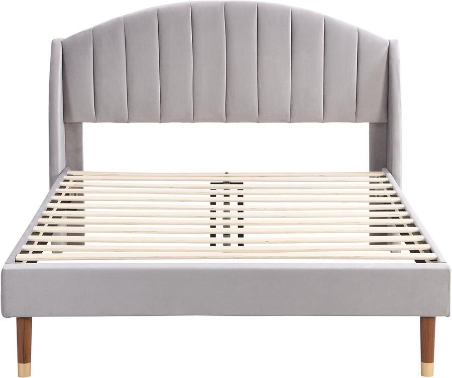 Mobrio Gestoffeerd bed 140x200cm in fluweel met lattenbodem Grijs