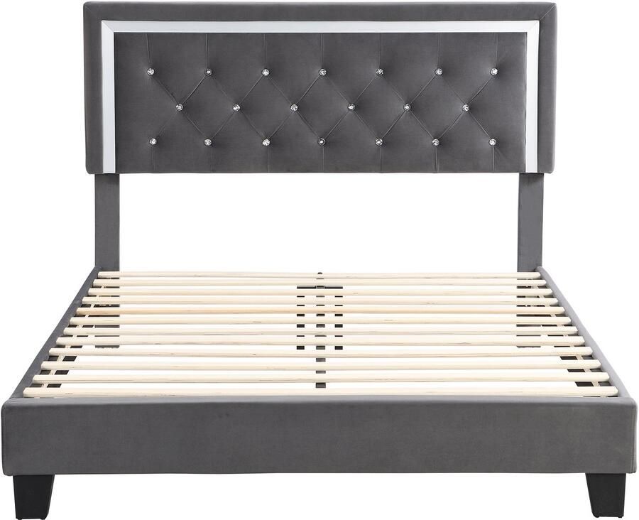 Mobrio Gestoffeerd fluwelen bed 140x200cm met lattenbodem Grijs