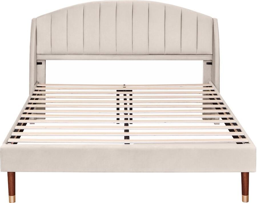 Mobrio Gestoffeerd bed 160x200cm in fluweel met lattenbodem Beige