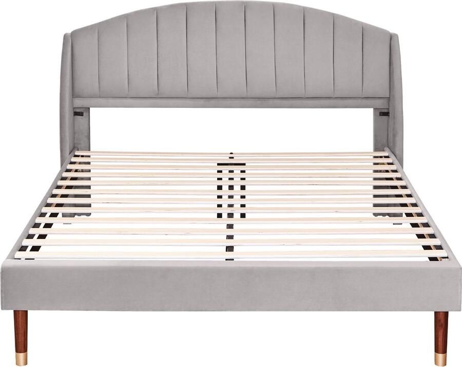 Mobrio Gestoffeerd bed 160x200cm in fluweel met lattenbodem Grijs