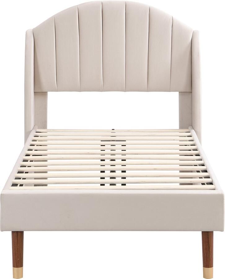 Mobrio Gestoffeerd bed 90x200cm in fluweel met lattenbodem Beige