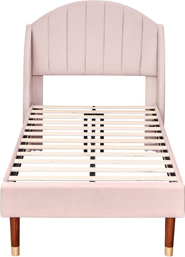 Mobrio Gestoffeerd bed 90x200cm in fluweel met lattenbodem Roze