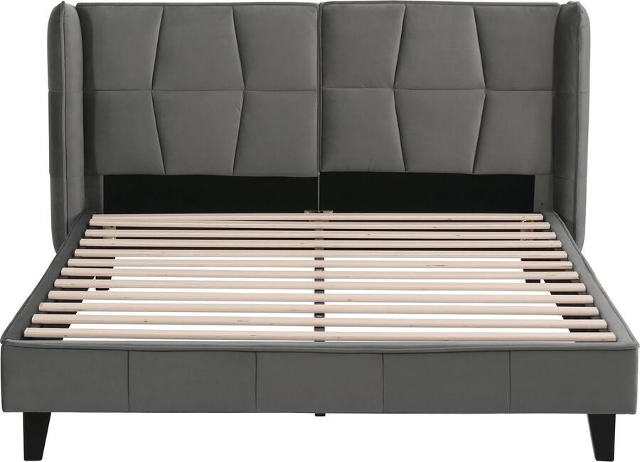 Mobrio Tweepersoonsbed bekleed met fluweel 140x200cm met lattenbodem Grijs