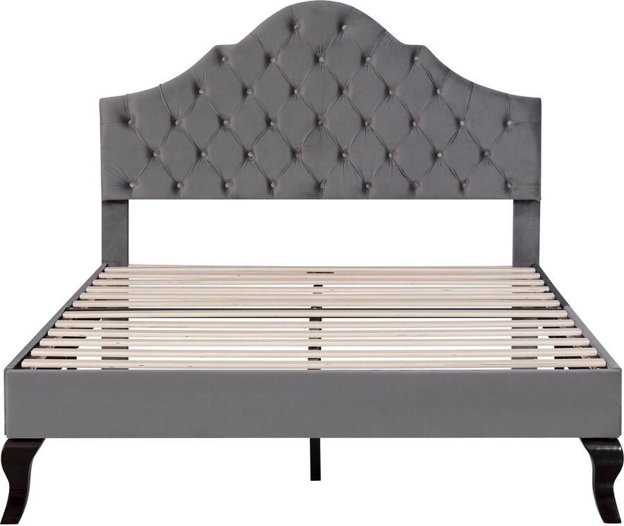 Mobrio Gestoffeerd bed 140x200cm in fluweel met verstelbaar hoofdeinde + lattenbodem Roze