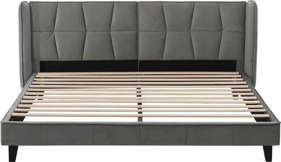 Mobrio Tweepersoonsbed bekleed met fluweel 180x200cm met lattenbodem Grijs