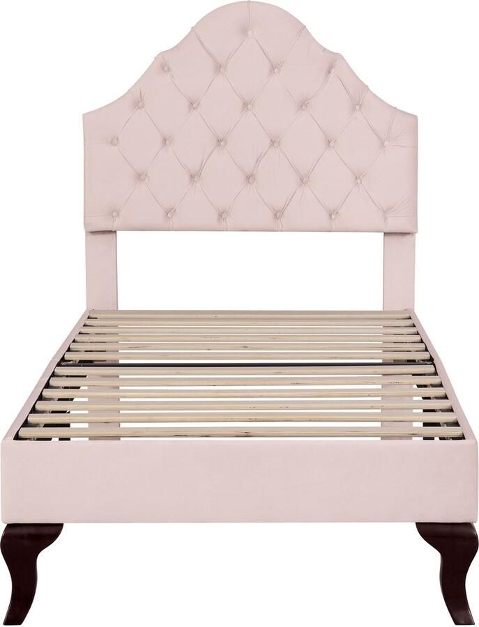 Mobrio Gestoffeerd bed 90x200cm in fluweel met verstelbaar hoofdeinde + lattenbodem Roze