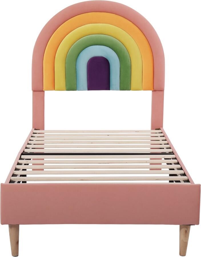 Mobrio Fluwelen kinderbed 90x200cm met gekleurd verstelbaar hoofdeinde Roze