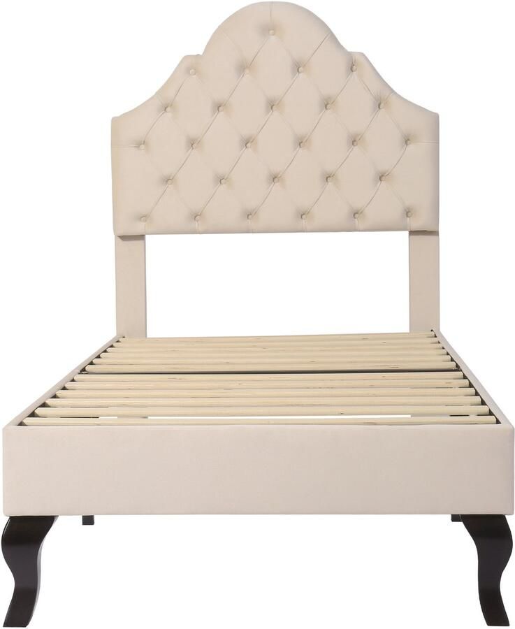 Mobrio Gestoffeerd bed 90x200cm in fluweel met verstelbaar hoofdeinde + lattenbodem Beige