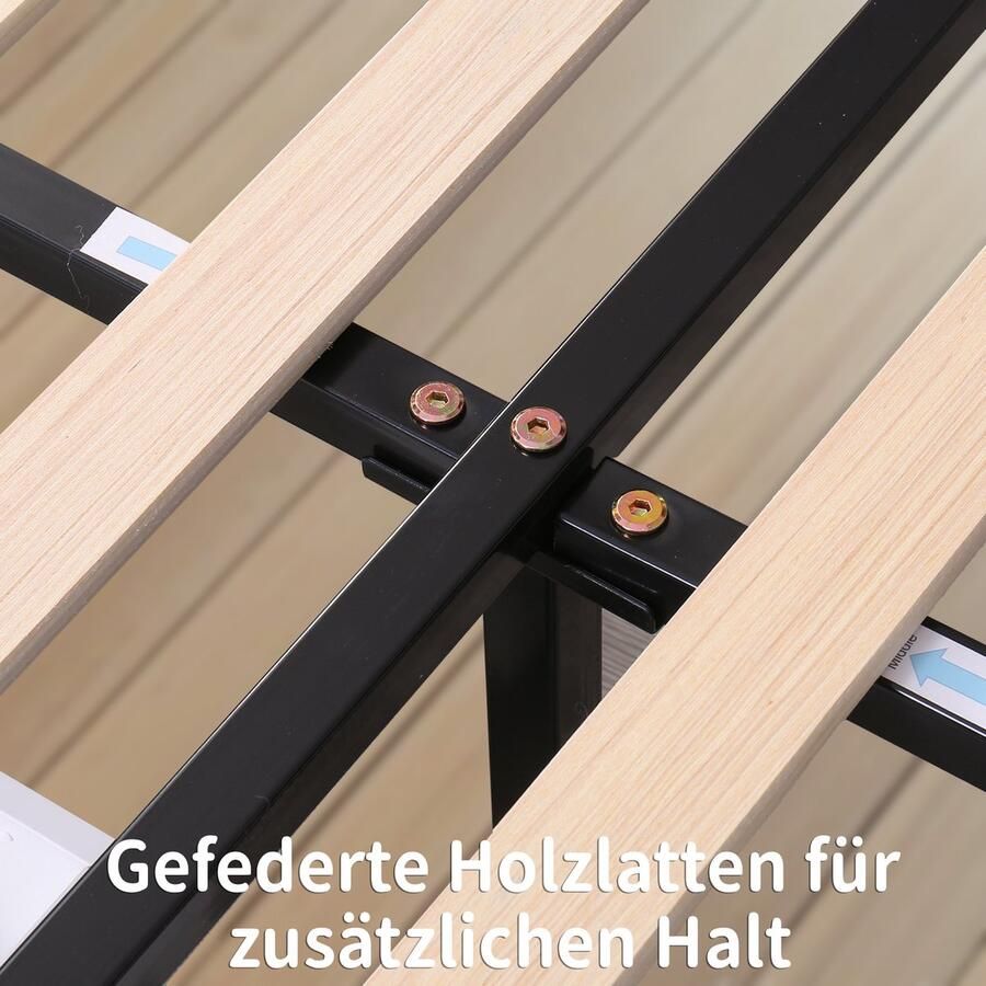 Ojiuboo -Gestoffeerd tweepersoonsbed 140x200 – Zwart fluweel – 2 lades – Met hoofdsteun – Lattenbodem – Matras niet inbegrepen