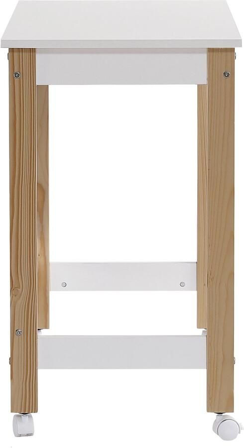 Ojiuboo Grenen bureau met zwenkwielen Wit + Naturel Kantoorwerkbank Multifunctionele mobiele tafel