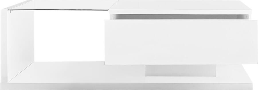 Ojiuboo -Hoogglans witte salontafel Glazen LED-bijzettafel Moderne woonkamer bijzettafel Wit 105*55*32 5 cm