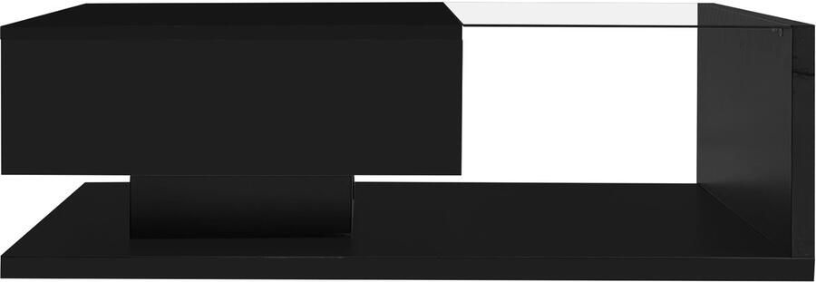 Ojiuboo -Hoogglans zwarte salontafel Glazen LED bijzettafel Moderne woonkamer bijzettafel Zwart 105*55*32 5 cm