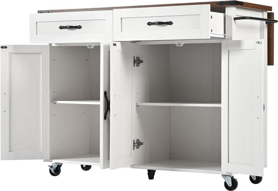 Ojiuboo Keukeneiland Eettafel met uitschuifbaar aanrechtblad Keukenkast Keukentafel Keukeneiland Eettafel met vier deuren en twee laden Eettafel met houtnerfafwerking