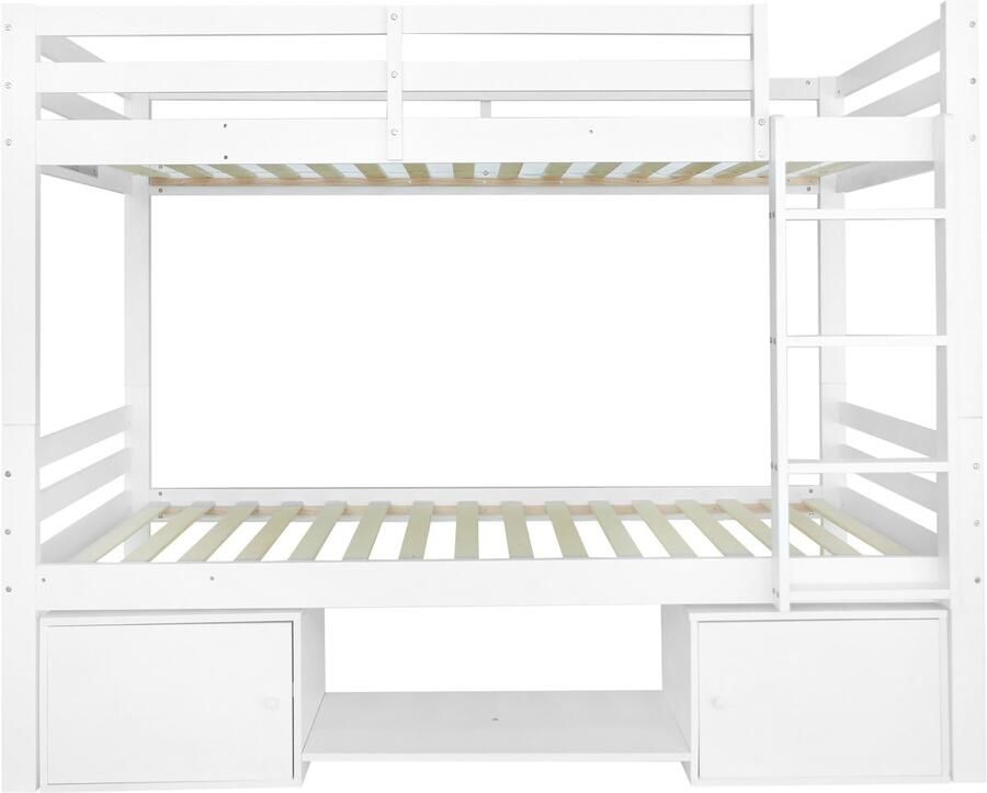 Ojiuboo Kinderstapelbed kan worden gesplitst in twee eenpersoonsbedden met schoenenrek en opbergkast wit 90x200cm geschikt voor tieners