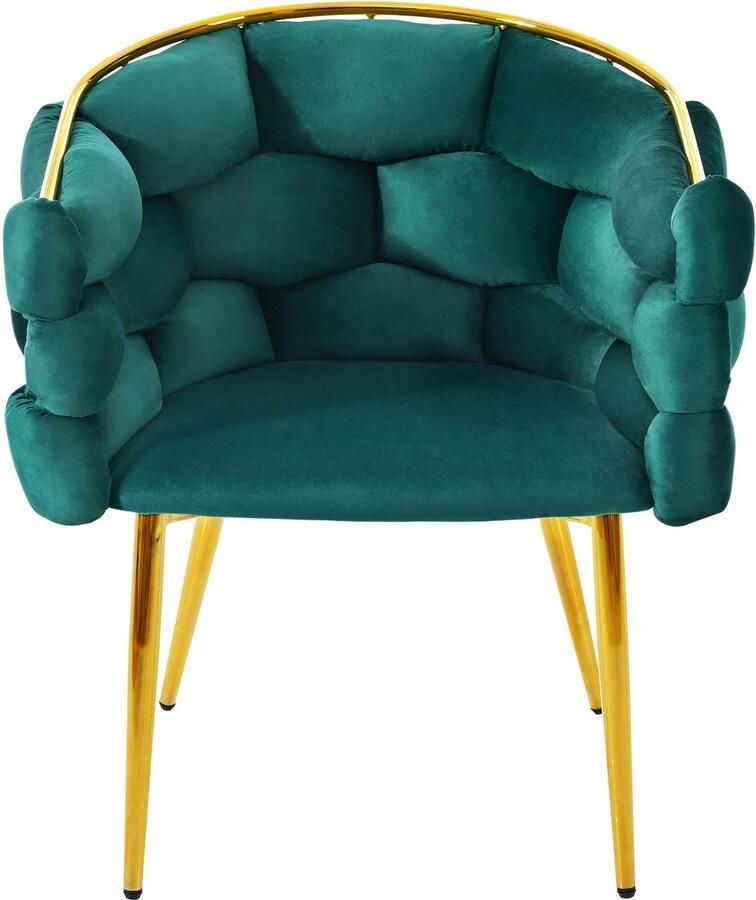 Ojiuboo -Luxe fluwelen eetkamerstoel Vergulde ijzeren poten Ergonomische rugleuning Verstelbare voorpoten Groen