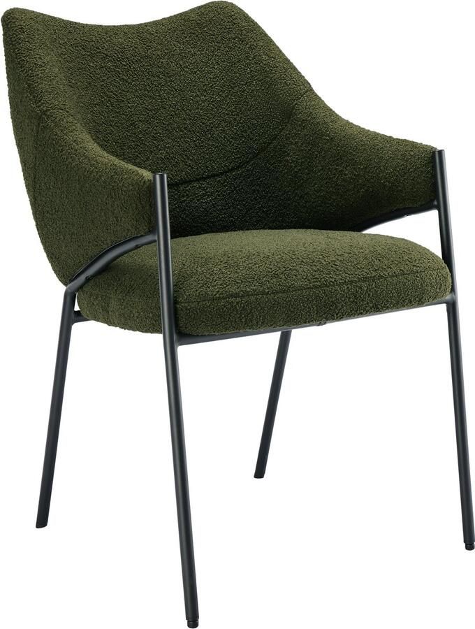Ojiuboo -Modern Comfort Series Lounge eetkamerstoel Lamsvacht pluche bekleding Dikke zitting en armleuningen Stevige metalen poten Groen (2-delige set)