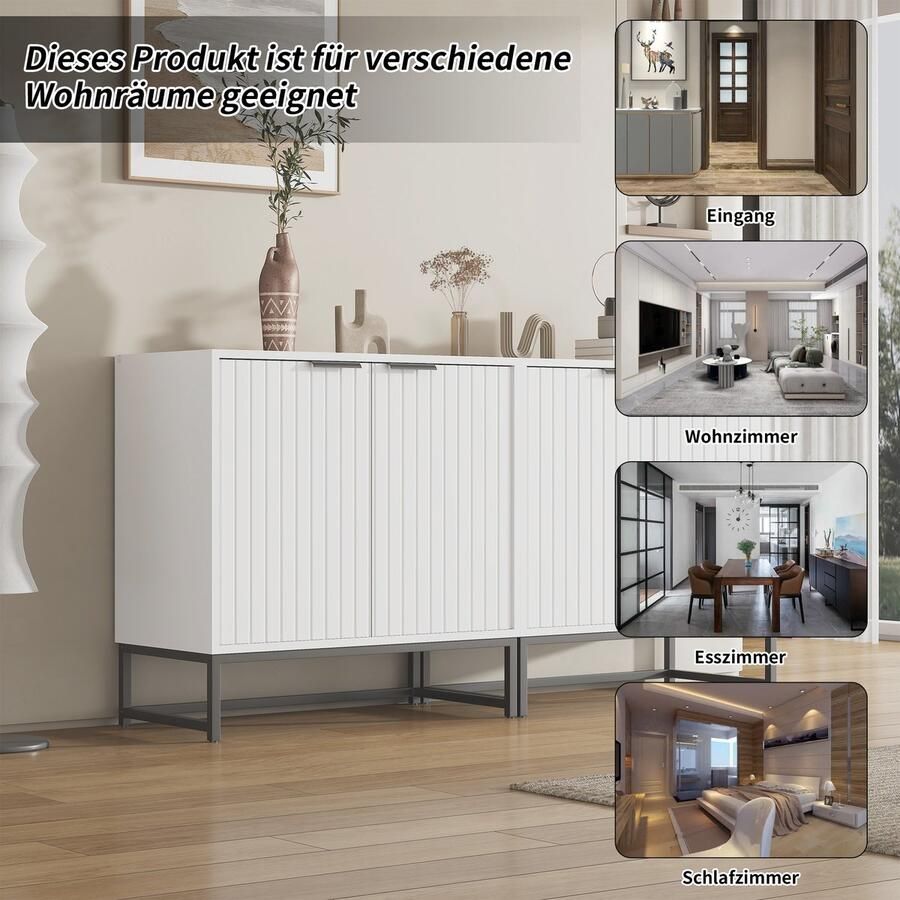 Ojiuboo Modern dubbeldeurs vacuümgevormd dressoir Witte vrijstaande opbergkast Met metalen handgrepen en framepoten Geschikt voor woonkamer hal eetkamer 160×40×80cm