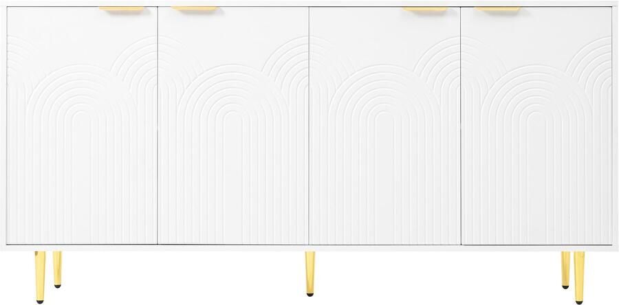 Ojiuboo Modern en eenvoudig dressoir vierdeurs hoge opbergkast met geborsteld gouden handgrepen wit 160x80x40cm voor woon- eetkamer