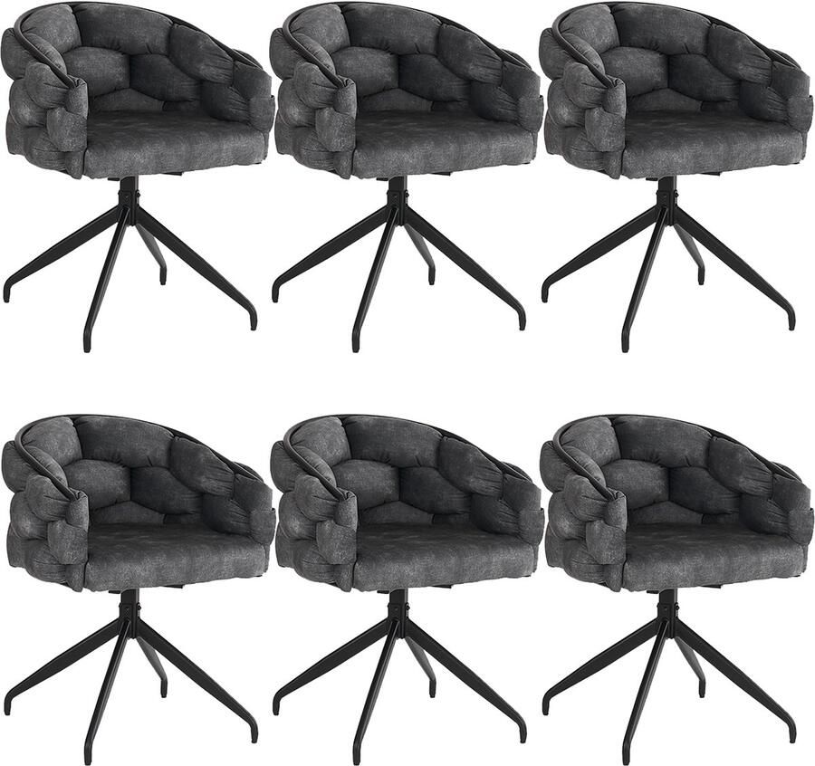 Ojiuboo -Modern Fashion Series Draaibare eetkamerstoelset Fluwelen bekleding 360° draaibaar Ergonomische rugleuning Grijs Set van 6 stuks